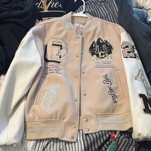 Off-White Tan and White Varsity Jacket